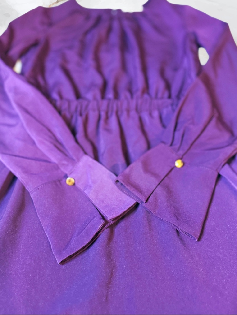 H&M Royal Purple Midi or Knee Length Dress with Pleated Neckline Cinched Waist - Picture 4 of 4